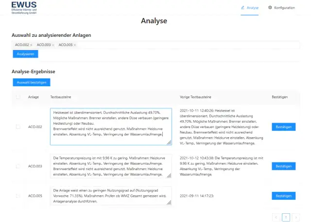 Heating-system analysis results with editable recommendations