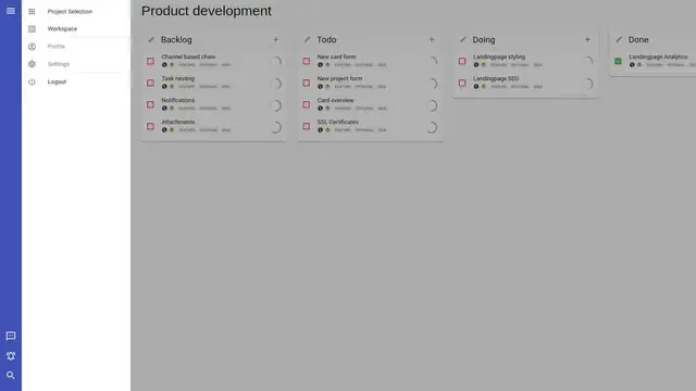 TeamTable project workspace with Kanban columns, cards and navigation